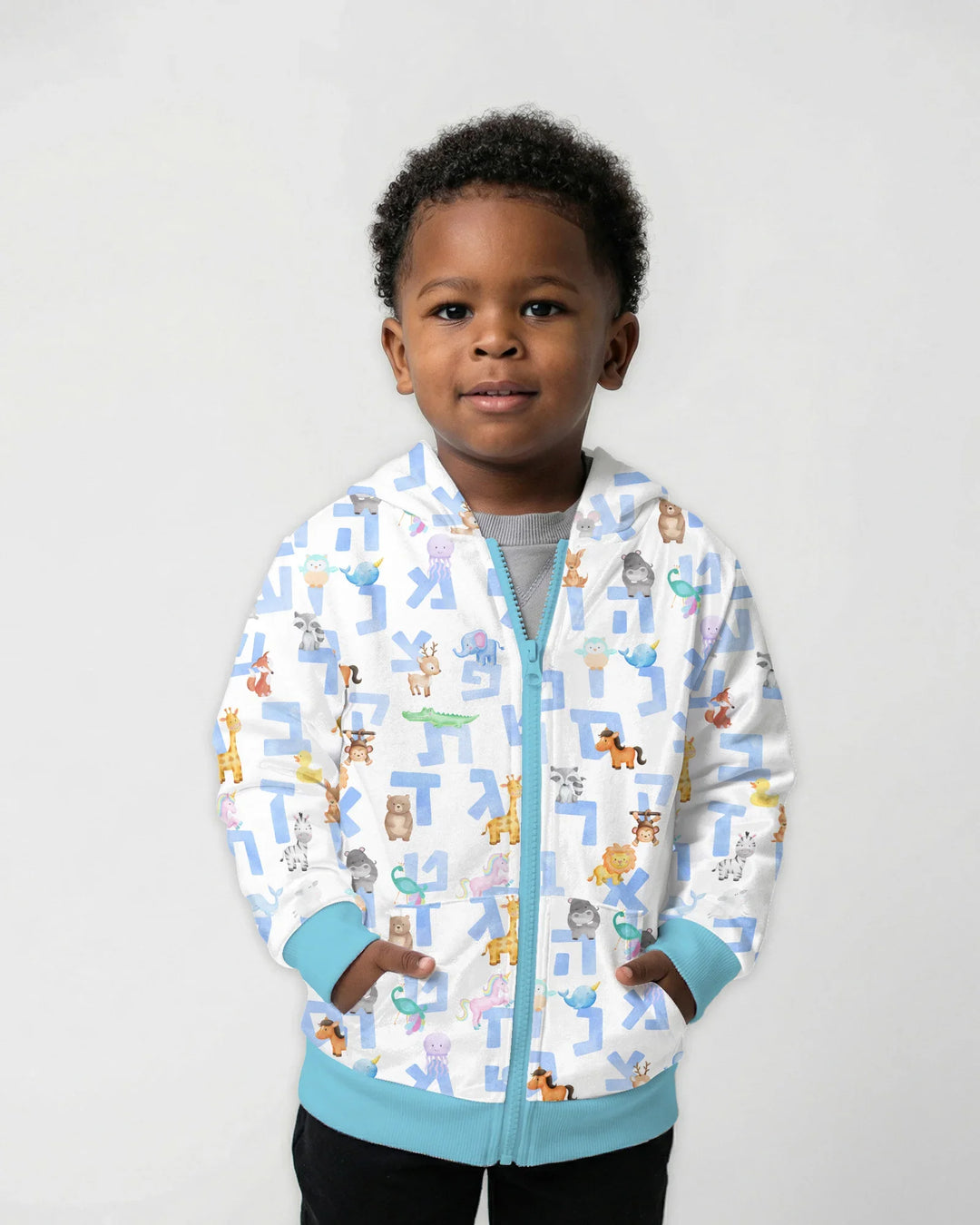 Hebrew Animal Alphabet Bamboo Zip Hoodie