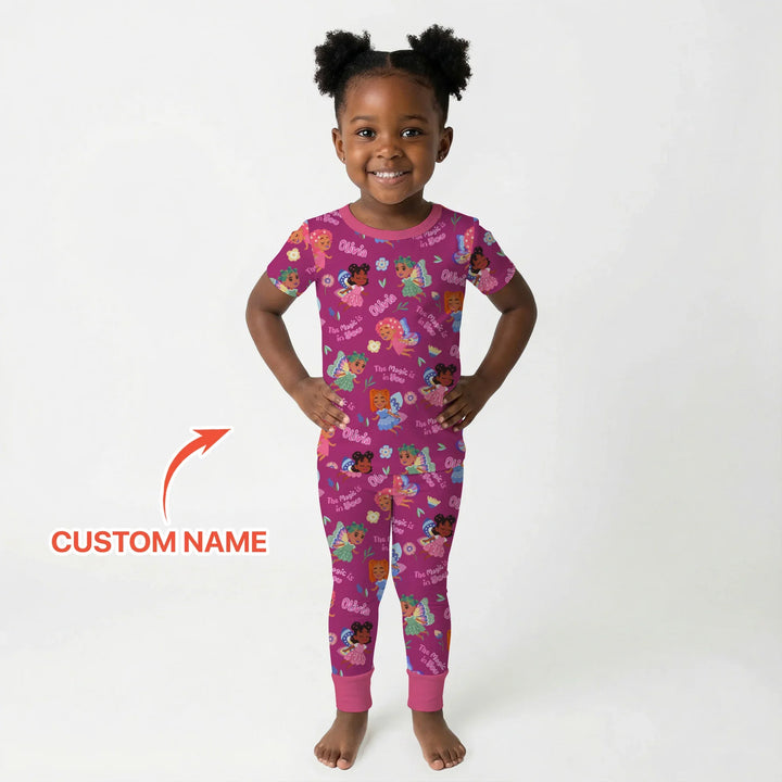 Custom Name Little Garden Fairy Bamboo Two Piece Short Sleeve Pajama Set