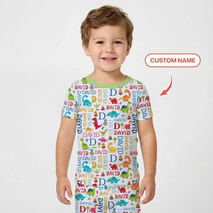 Personalized Fantasy Dinosaur Word Bamboo Two Piece Short Sleeve Pajama Set