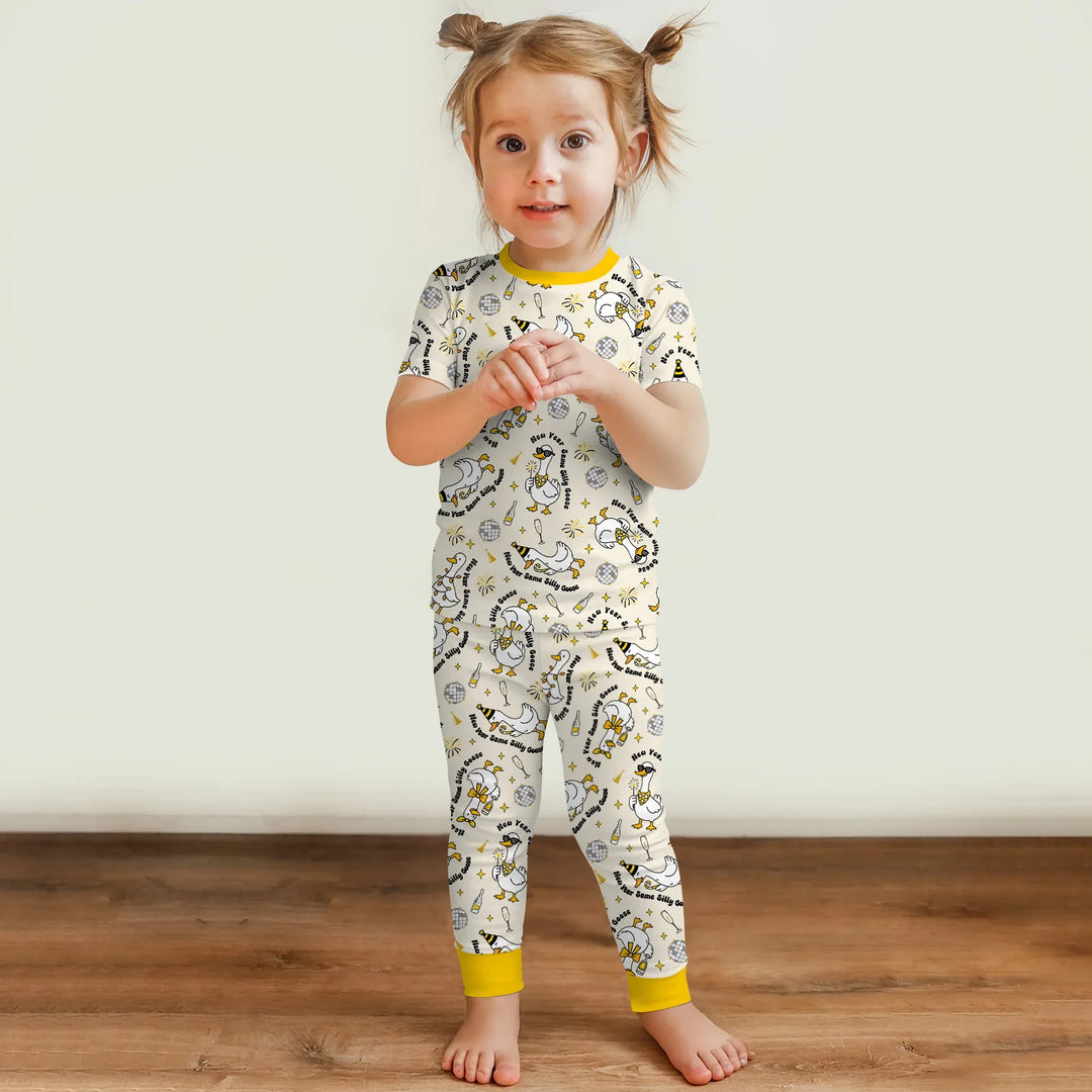 New Year Silly Goose Bamboo Two Piece Short Sleeve Pajama Set