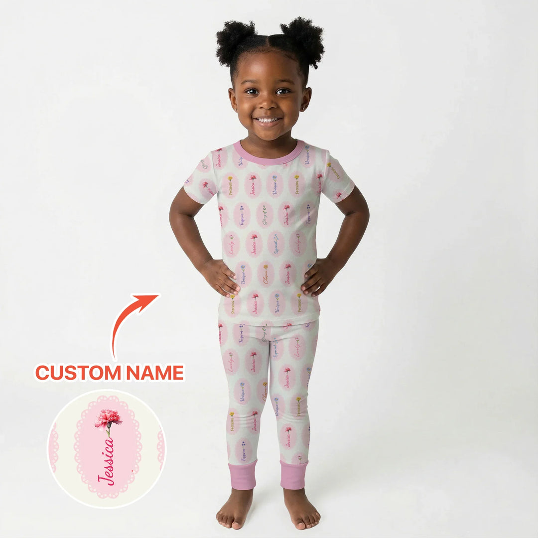God Says I Am Birthmonth Flowers Custom Name Bamboo Two Piece Short Sleeve Pajama Set