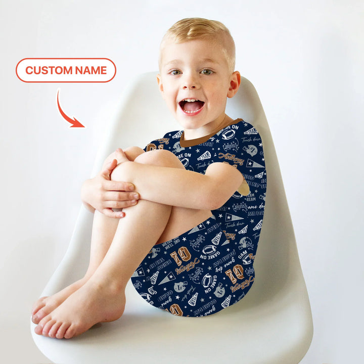 Custom Name Football Game Day Bamboo Two Piece Short Sleeve Shorts Pajama Set
