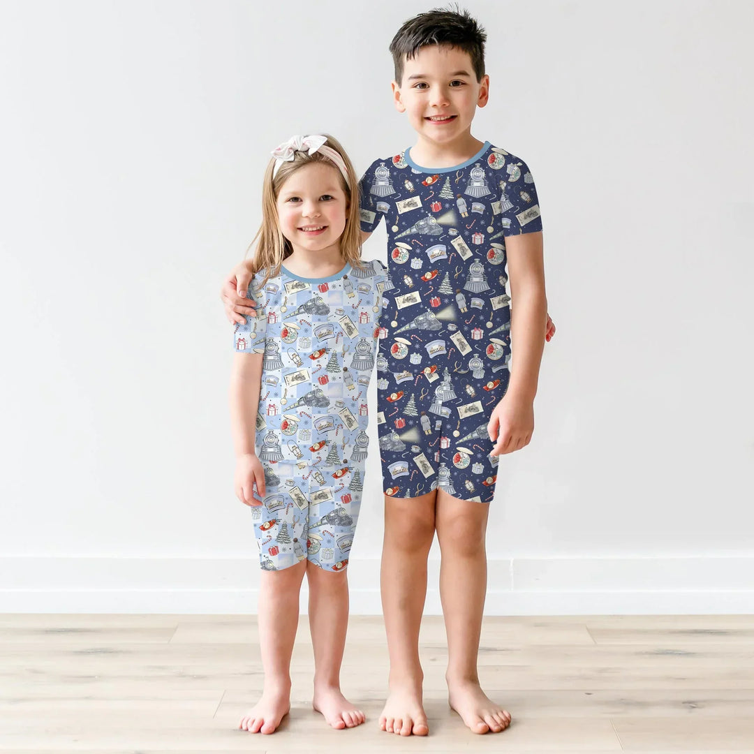 Christmas Train Bamboo Two Piece Short Sleeve Shorts Pajama Set