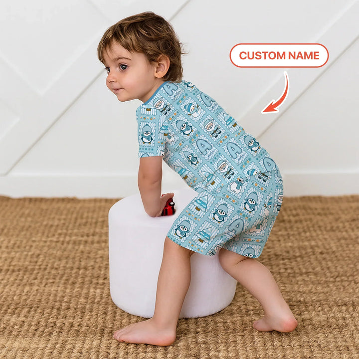 Custom Name Winter Wonderland Bamboo Two Piece Short Sleeve Shorts Pajama Set