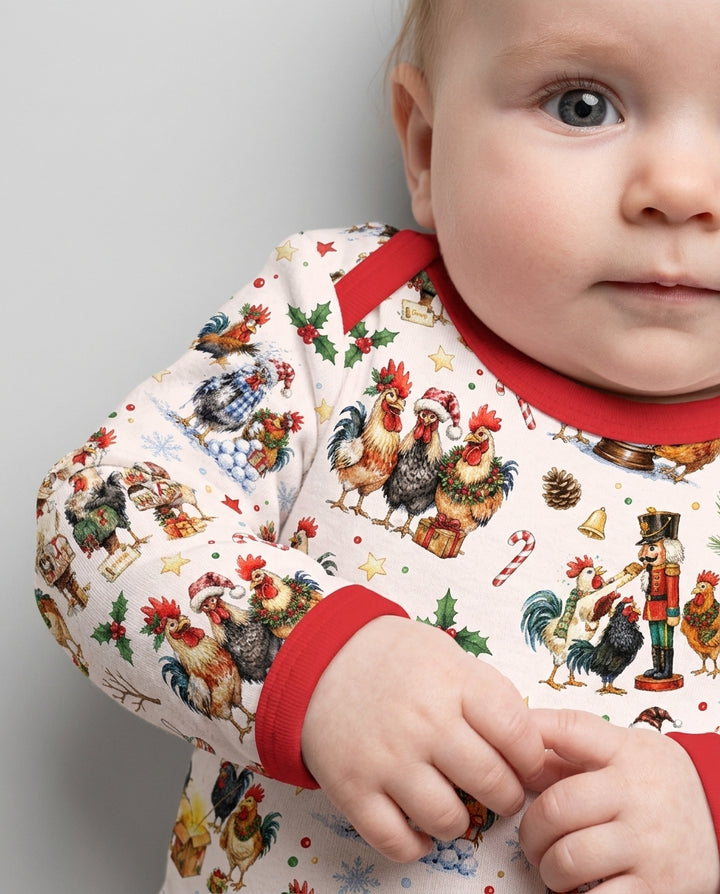 Funny Roosters On Christmas Bamboo Bodysuit