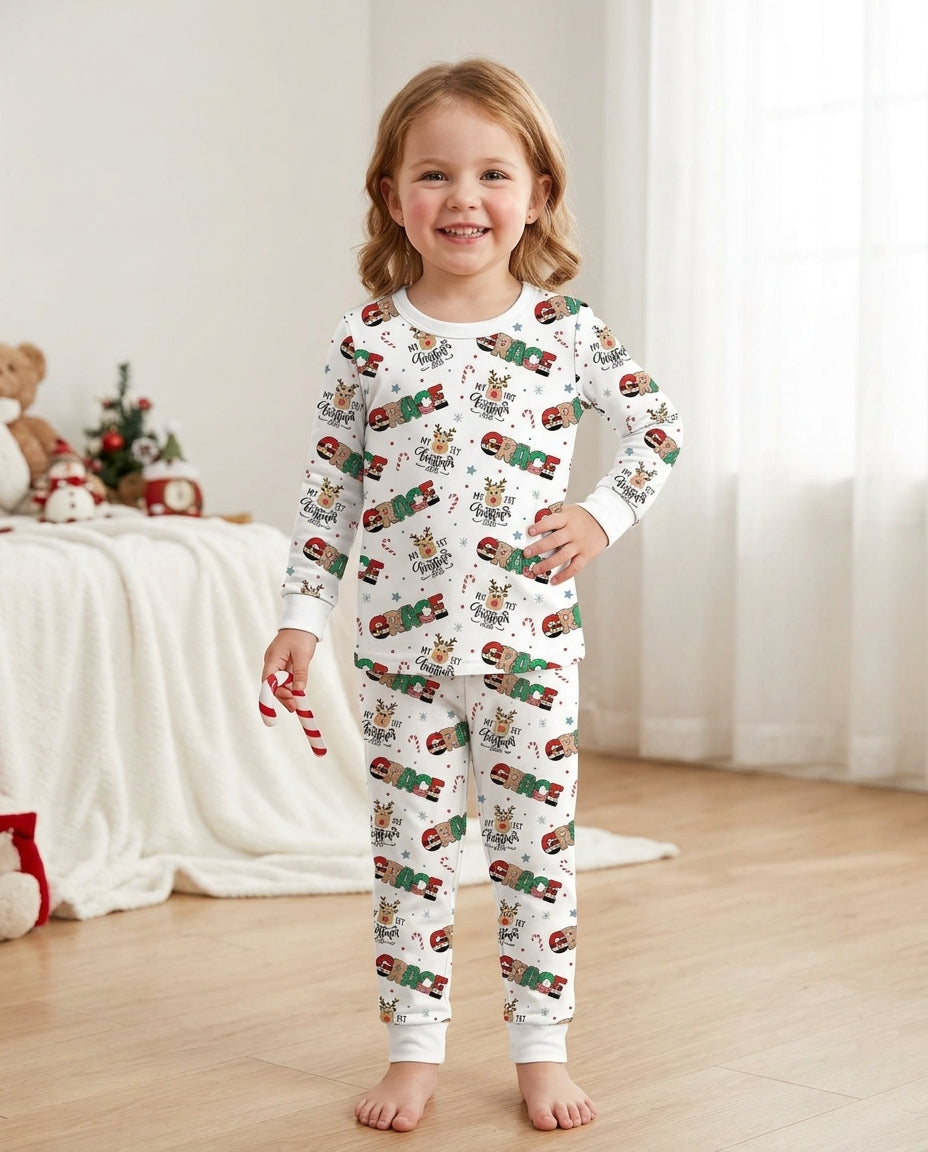 Custom Name My First Christmas 2026 Bamboo Two Piece Long Sleeve Pajama Set (G)