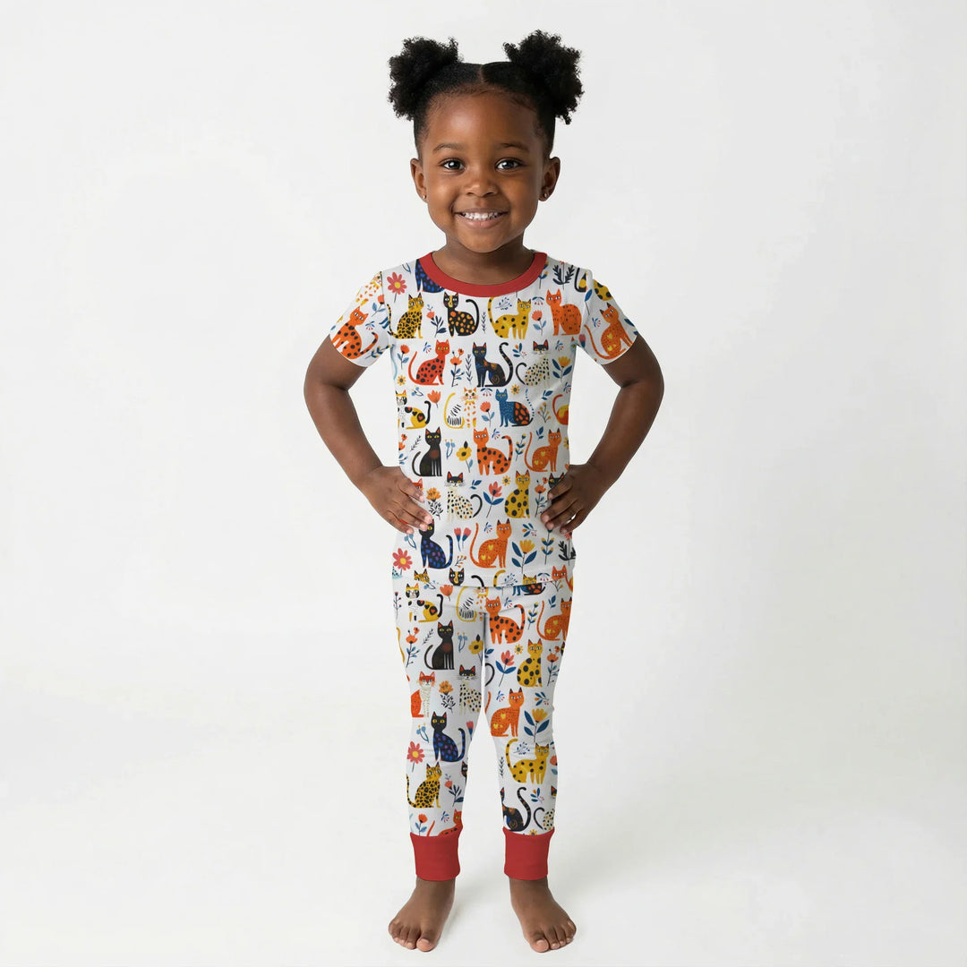 Whimsy Woodland Cats Bamboo Two Piece Short Sleeve Pajama Set