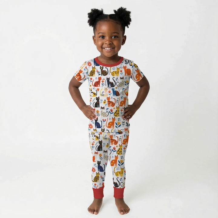 Whimsy Woodland Cats Bamboo Two Piece Short Sleeve Pajama Set