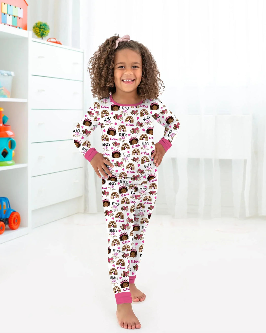Black Girl Magic Custom Name Bamboo Two Piece Long Sleeve Pajama Set