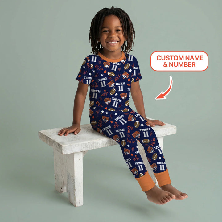 Custom Name Football Good Better Best Bamboo Two Piece Short Sleeve Pajama Set