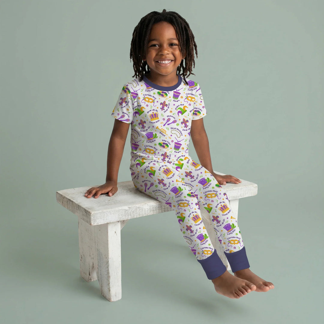 Mardi Gras Family Matching Bamboo Two Piece Short Sleeve Pajama Set