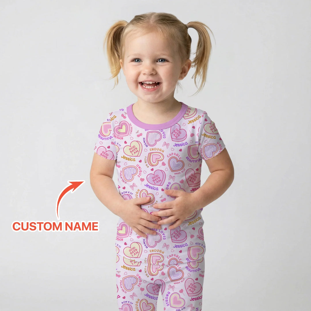God Says I Am Sweet Heart Matching Mommy & Baby Bamboo Two Piece Short Sleeve Pajama Set