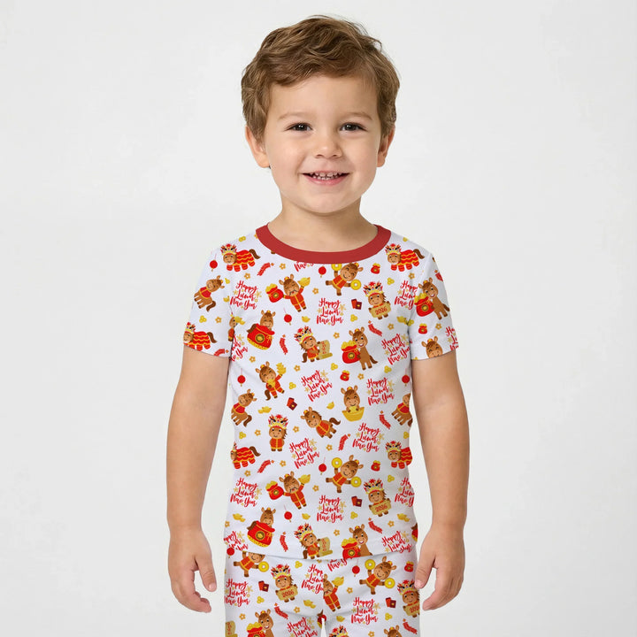 Year of the Horse Bamboo Two Piece Short Sleeve Pajama Set