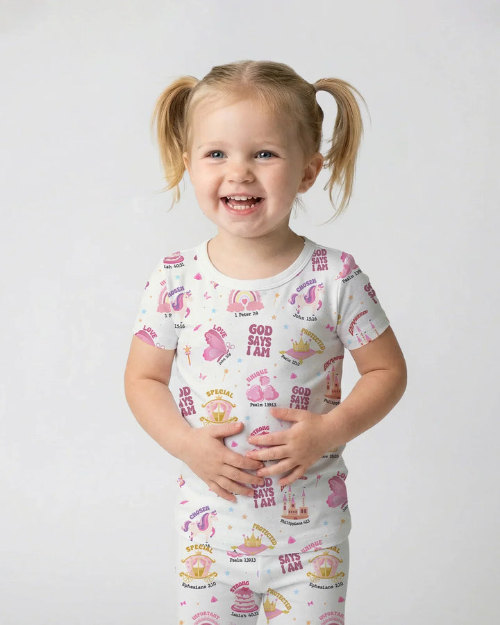 God Says I Am Girl Bamboo Two Piece Short Sleeve Pajama Set