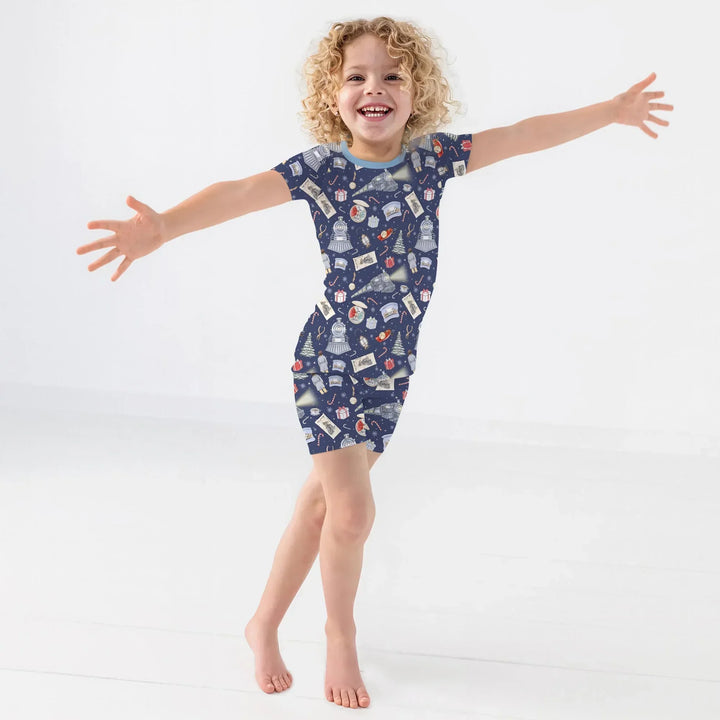 Christmas Train Bamboo Two Piece Short Sleeve Shorts Pajama Set