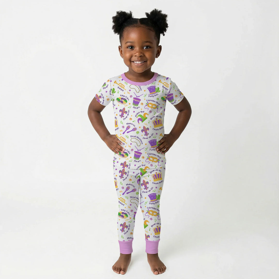 Mardi Gras Family Matching Bamboo Two Piece Short Sleeve Pajama Set