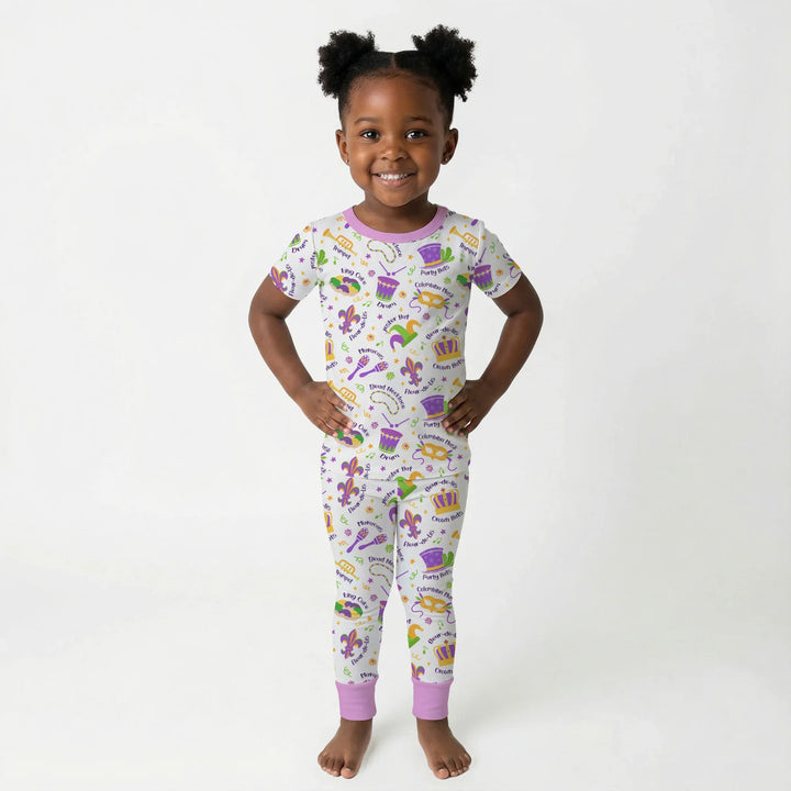 Mardi Gras Family Matching Bamboo Two Piece Short Sleeve Pajama Set