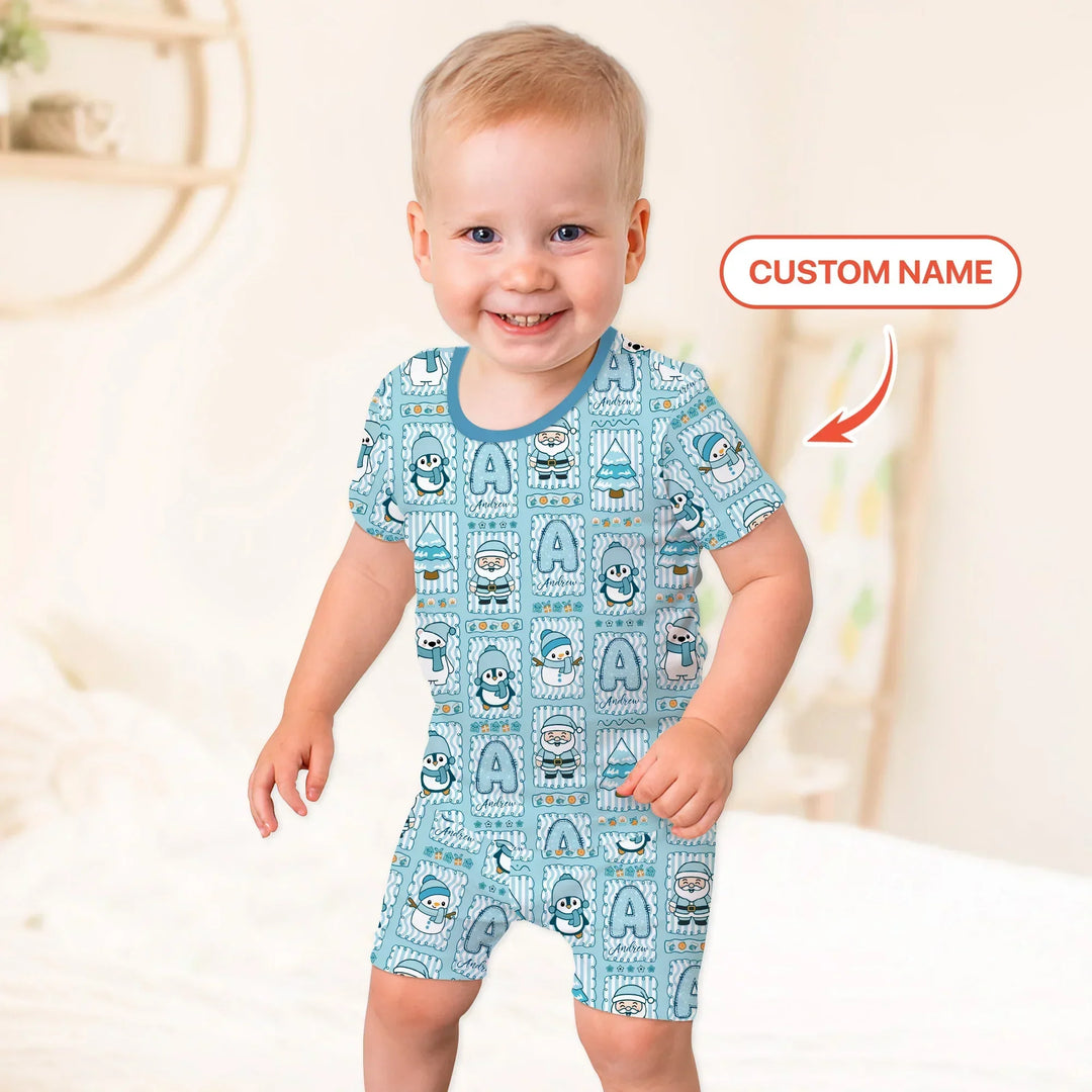 Custom Name Winter Wonderland Bamboo Two Piece Short Sleeve Shorts Pajama Set