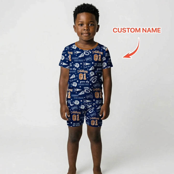 Custom Name Football Game Day Bamboo Two Piece Short Sleeve Shorts Pajama Set