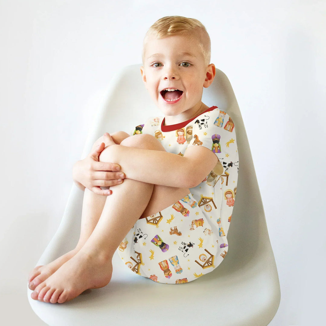 Away In A Manger Bamboo Two Piece Short Sleeve Shorts Pajama Set