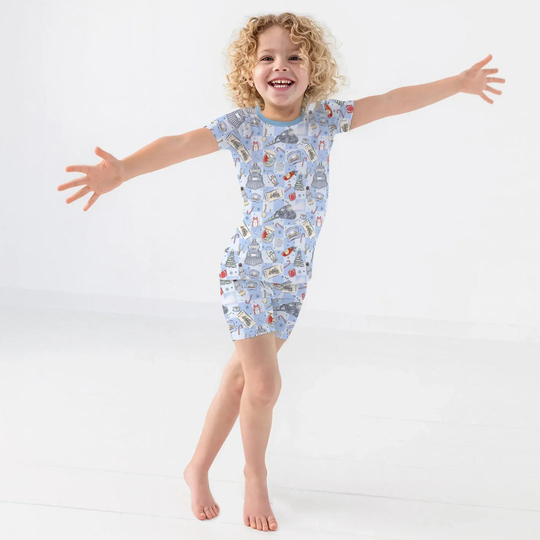 Christmas Train Bamboo Two Piece Short Sleeve Shorts Pajama Set