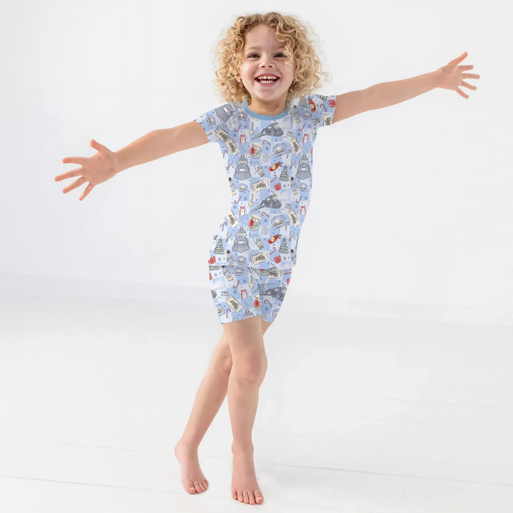 Christmas Train Bamboo Two Piece Short Sleeve Shorts Pajama Set
