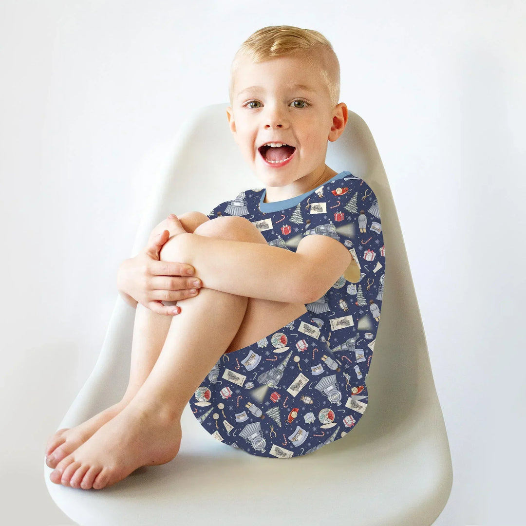 Christmas Train Bamboo Two Piece Short Sleeve Shorts Pajama Set
