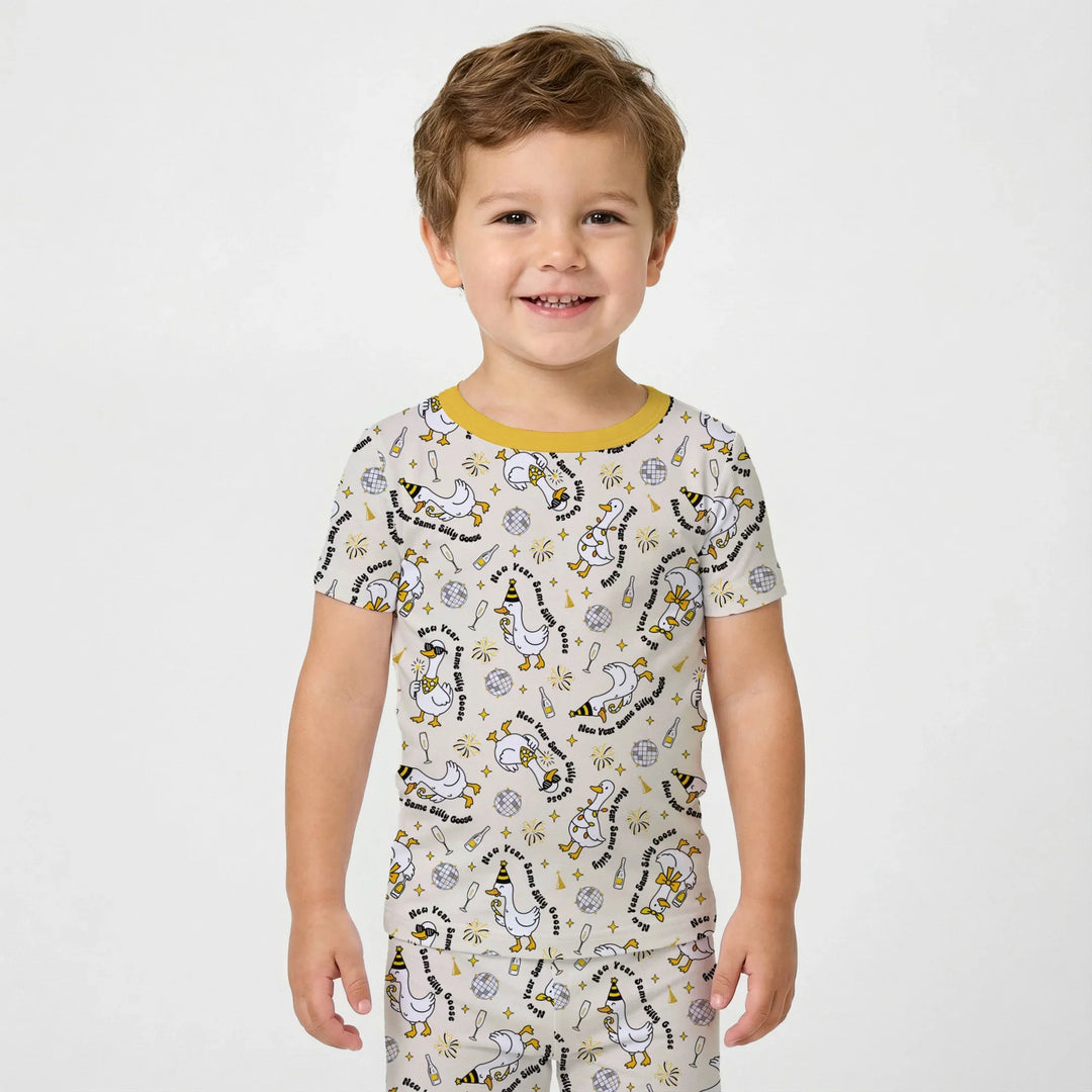 New Year Silly Goose Bamboo Two Piece Short Sleeve Pajama Set