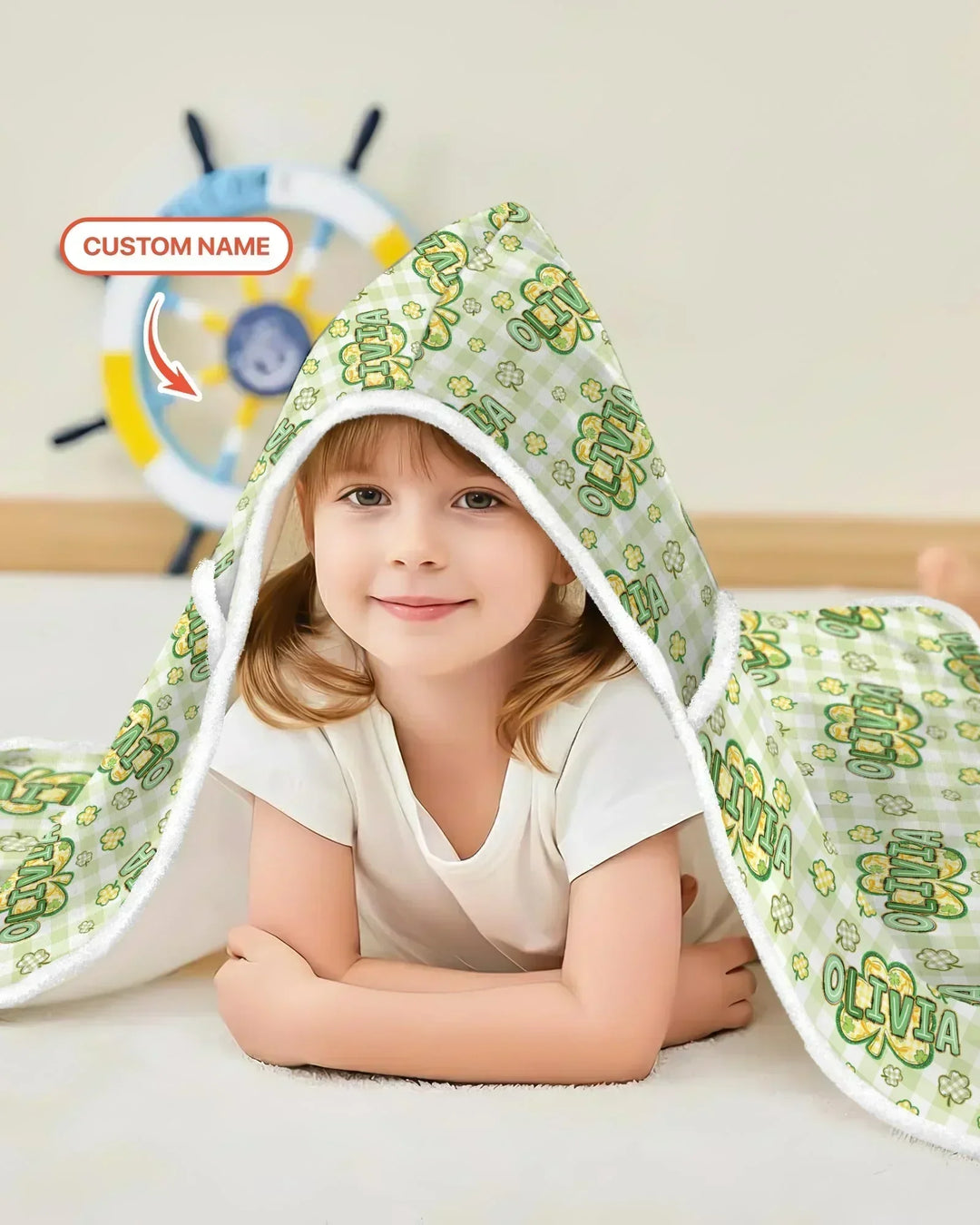 Lucky Shamrock Custom Name Bamboo Wearable Hooded Blanket