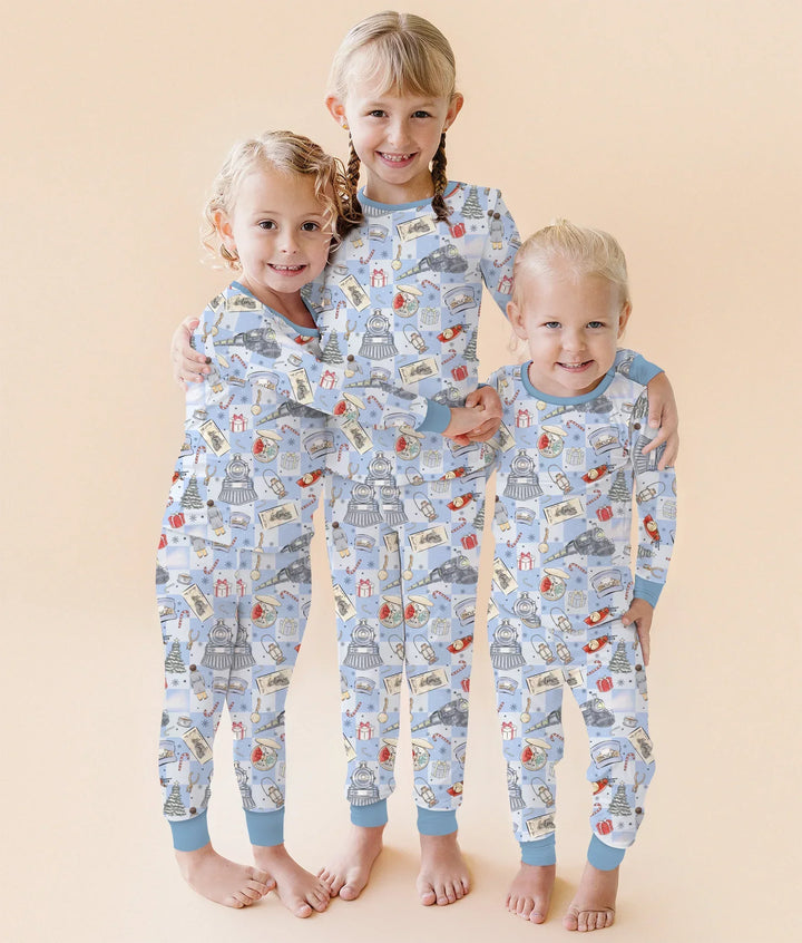 Christmas Train Bamboo Two Piece Short Sleeve Shorts Pajama Set