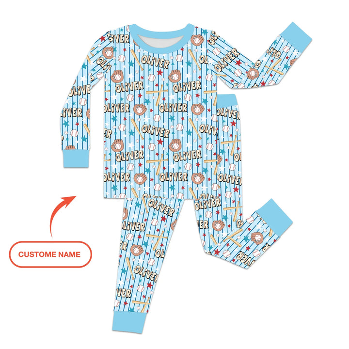 Custom name Little Baller Bamboo Two Piece Long Sleeve Pajama Set