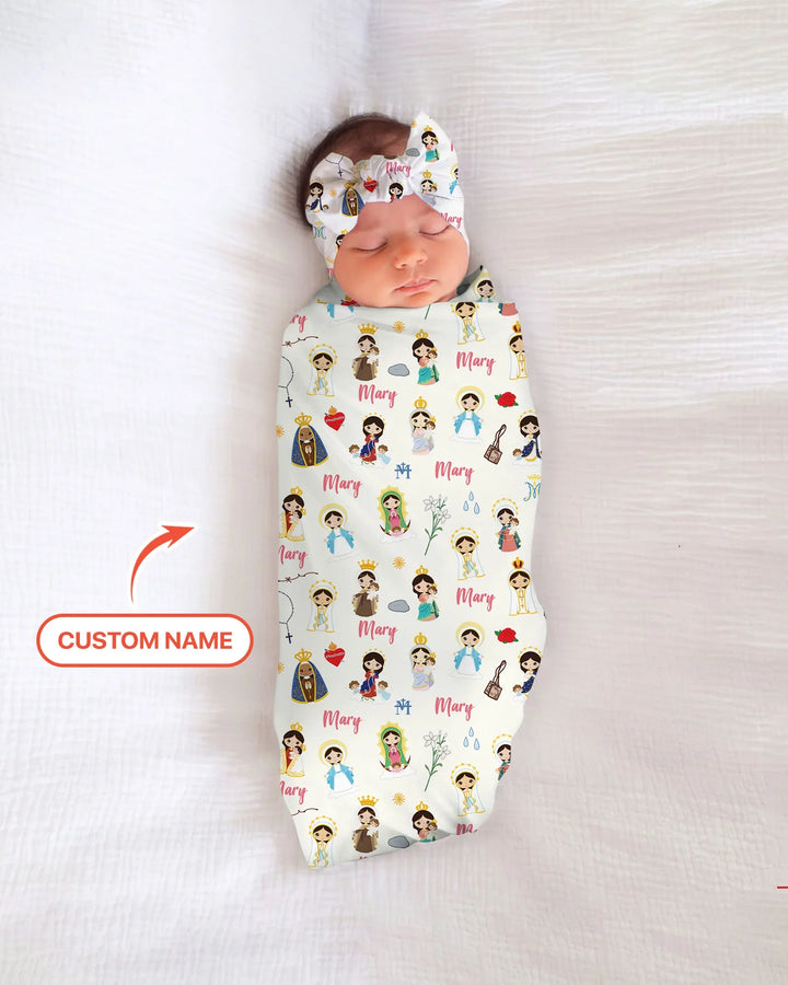 Custom Name Mother Mary swaddle blanket