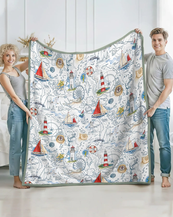 Seaside Adventure Map Bamboo Blanket