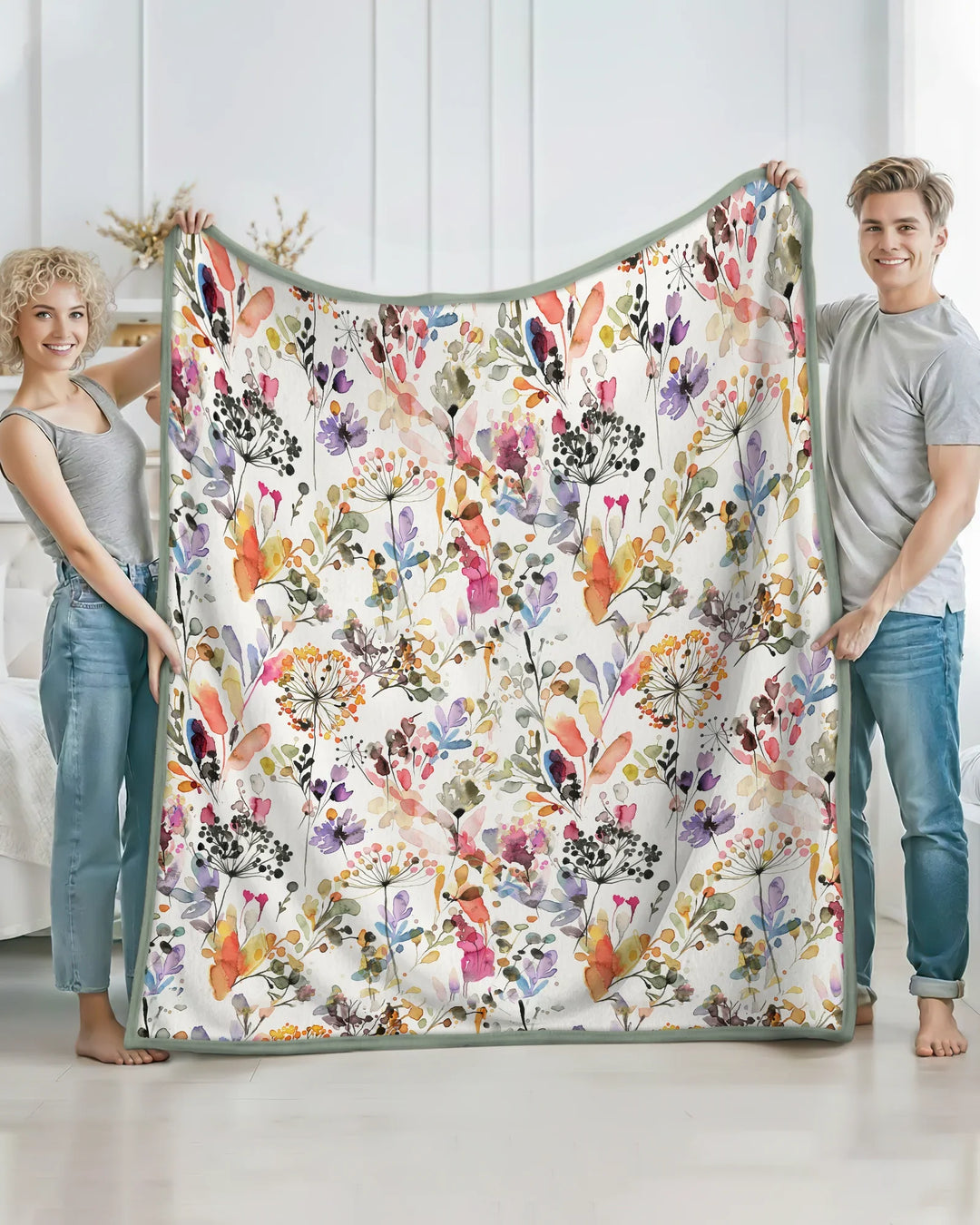 Wildflower Watercolor Garden Bamboo Blanket