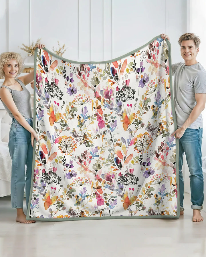 Wildflower Watercolor Garden Bamboo Blanket