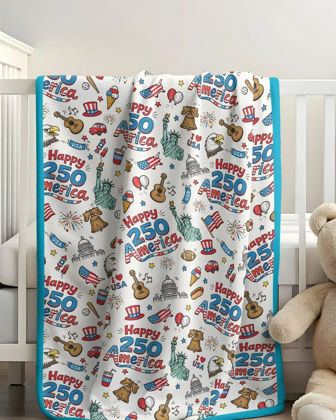 Happy 250 America I love USA Bamboo Blanket