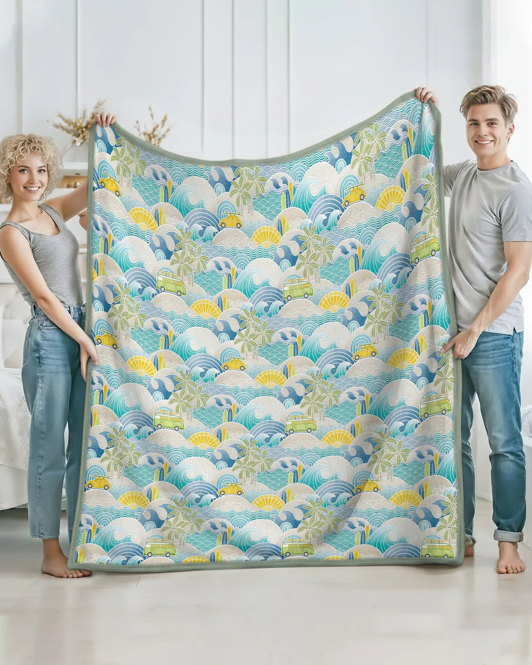 Coastal Road Trip Waves Surf Bamboo Blanket