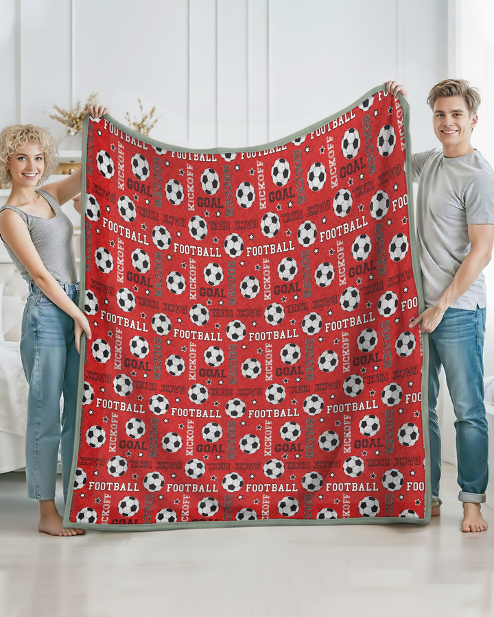 Red Soccer Ball Bamboo Blanket