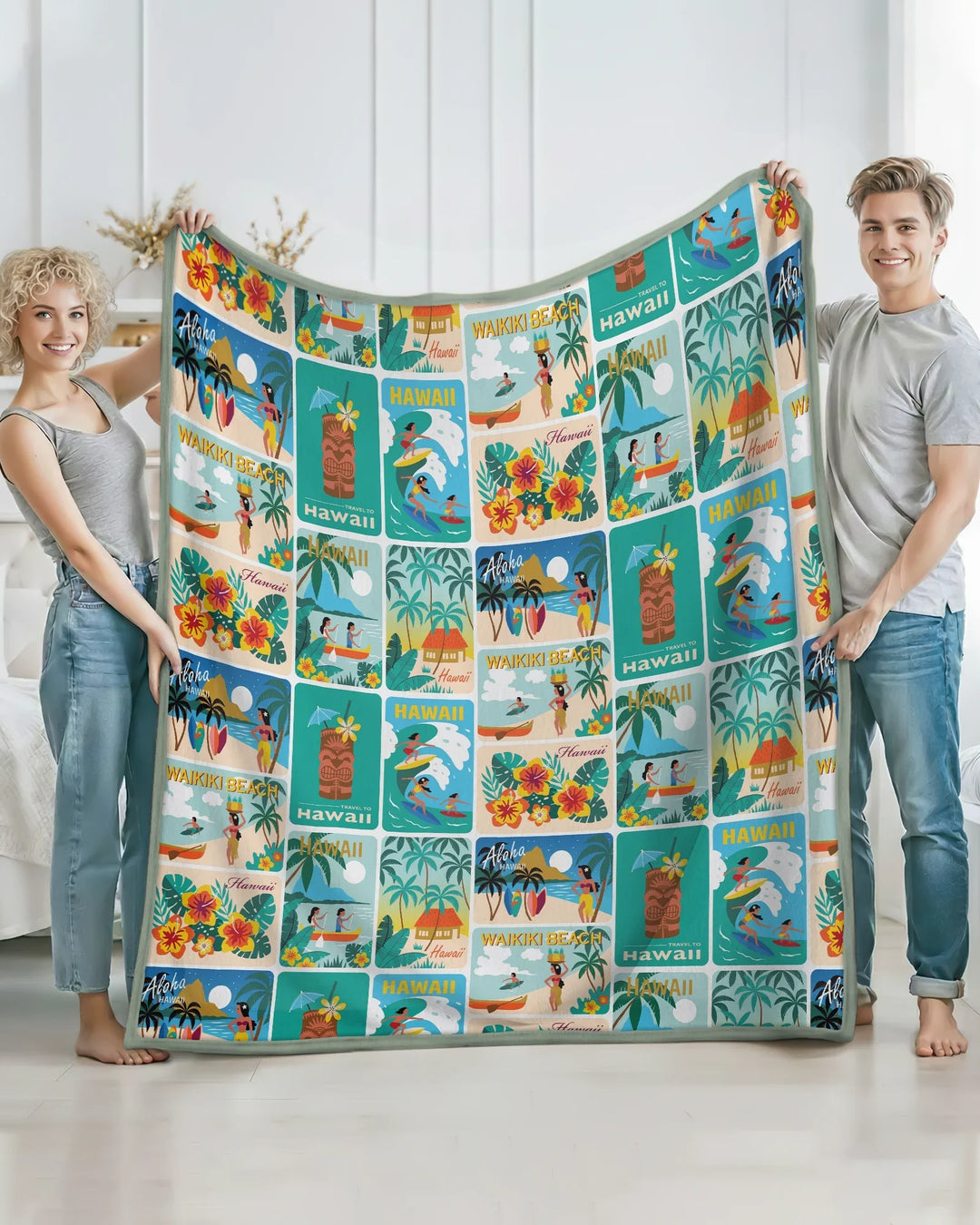 Aloha Postcard Paradise Bamboo Blanket