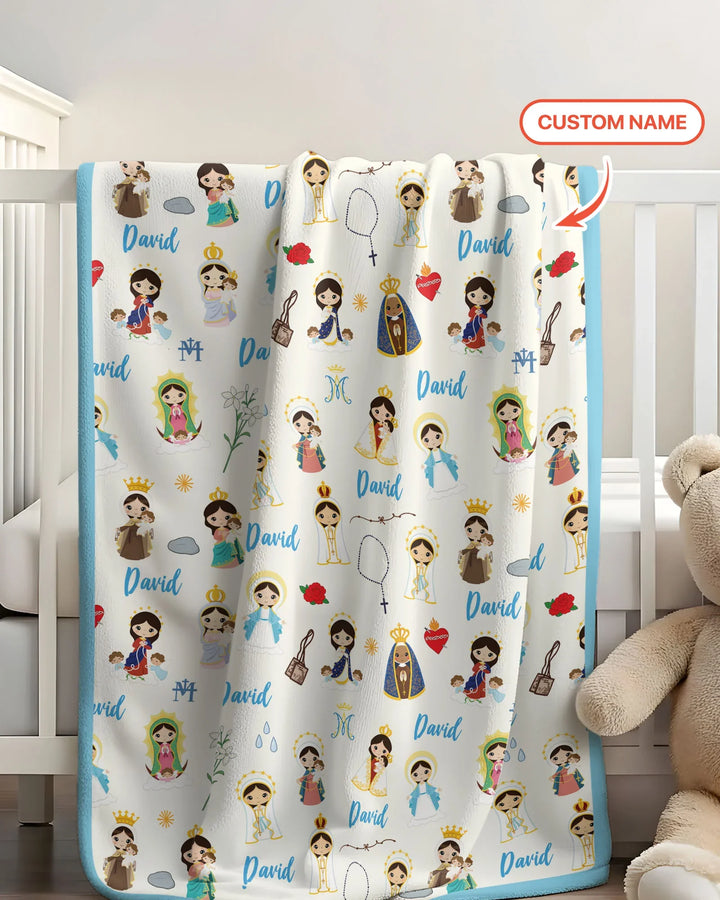 Custom Name Mother Mary Bamboo Blanket