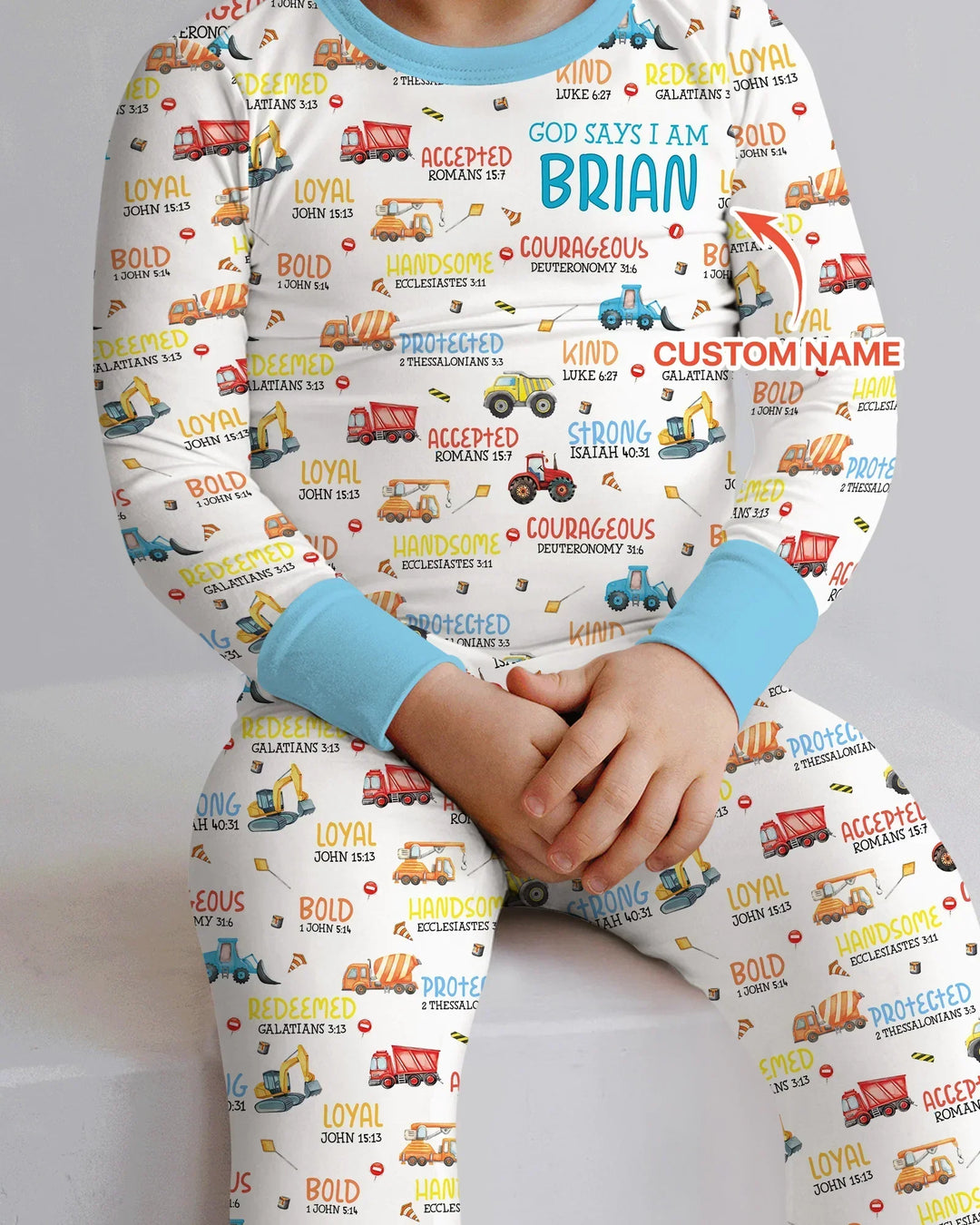 Personalized God Says I Am Little Builder Bamboo Two Piece Long Sleeve Pajama Set