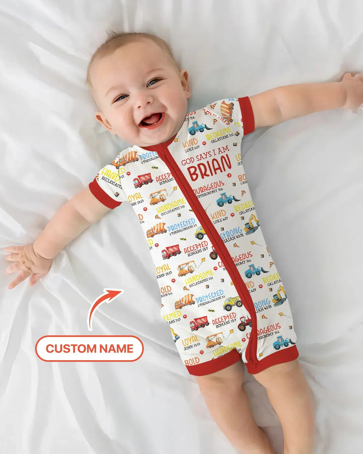 Personalized God Says I Am Little Builder Bamboo Shorty Zippy