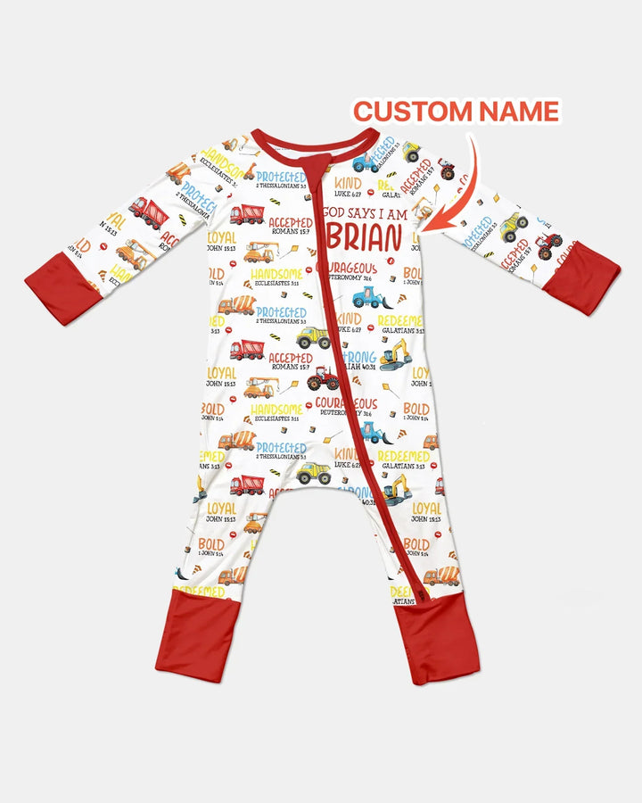 Personalized God Says I Am Little Builder Bamboo Convertible Zippy