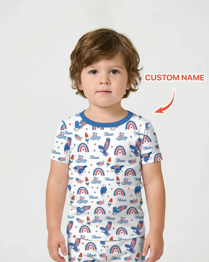 Long Live America Bamboo Two Piece Short Sleeve Shorts Pajama Set