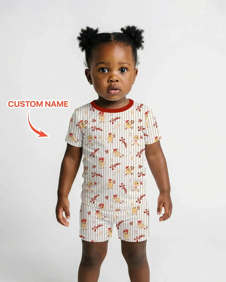 Custom Nam Retro Ballgame Bamboo Two Piece Short Sleeve Shorts Pajama Set