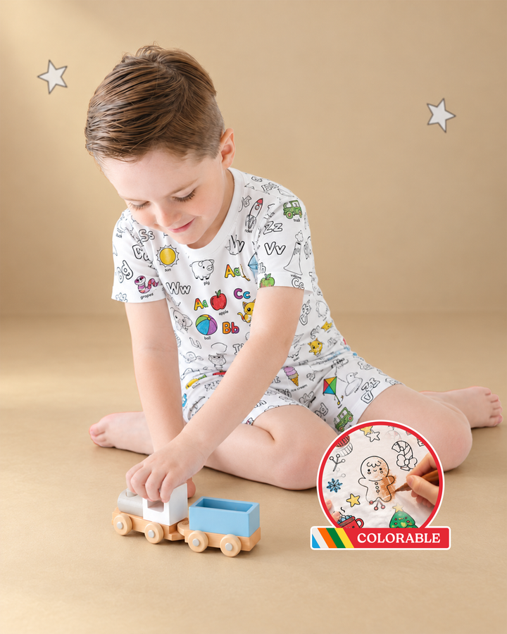 All Colorable Alphabet Bamboo Two Piece Short Sleeve Shorts Pajama Set