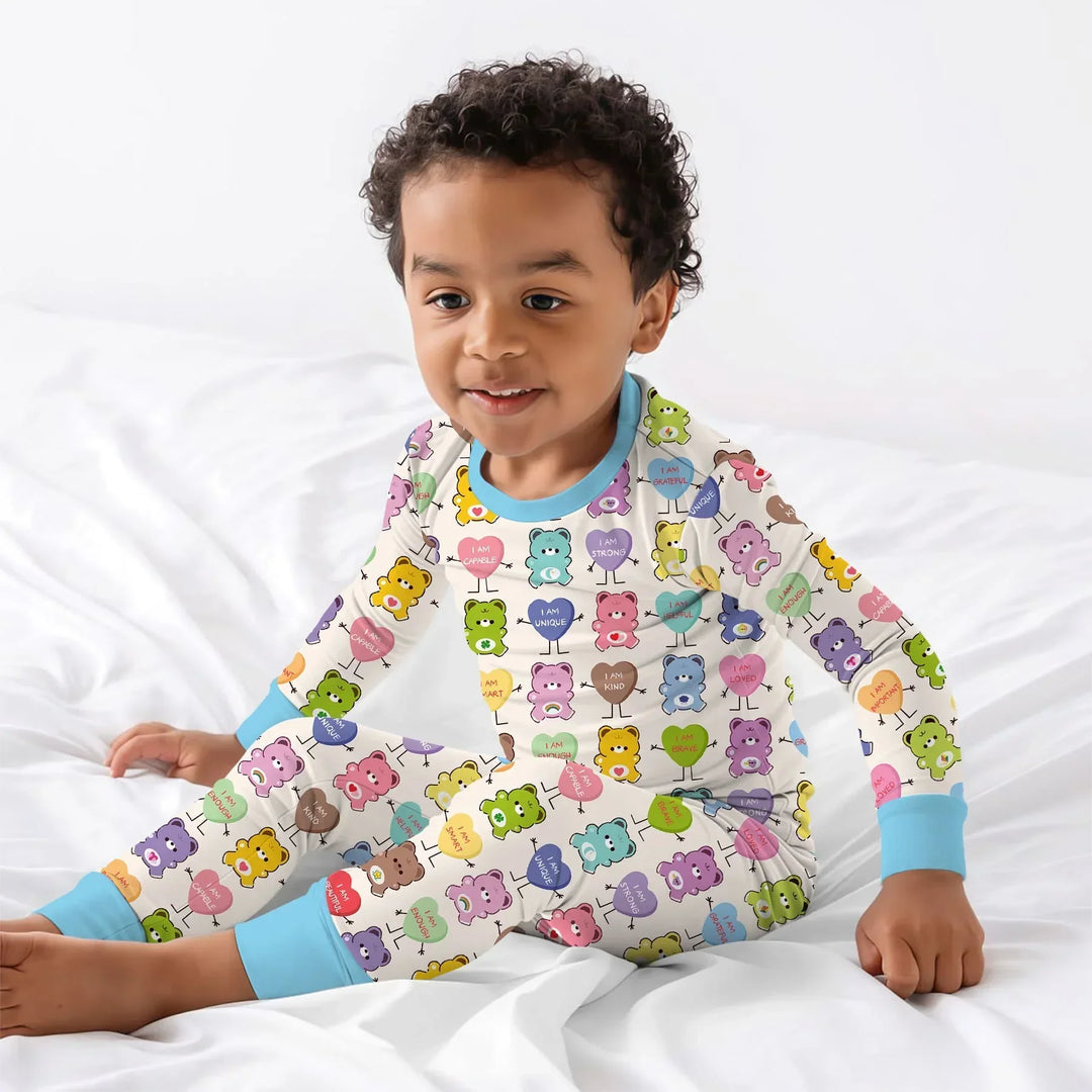 Rainbow Bears Affirmation Bamboo Two Piece Long Sleeve Pajama Set