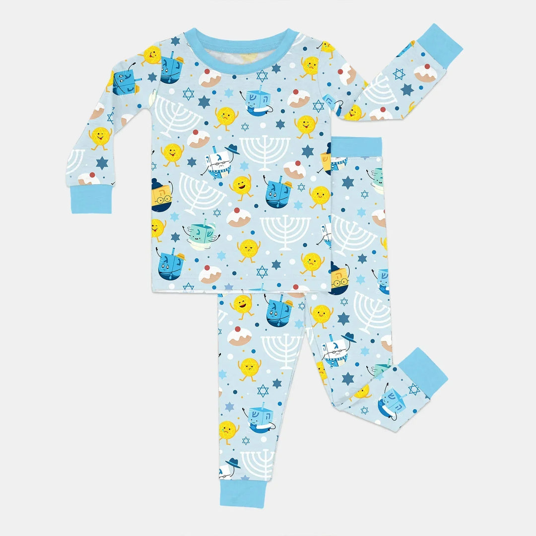 Hanukkah Little Dreidel Family Bamboo Two Piece Long Sleeve Pajama Set