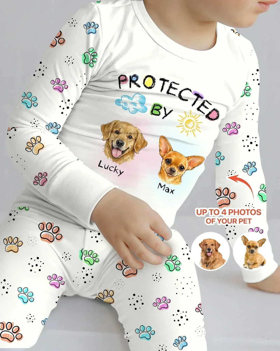 Custom Photo Crayon "Protected By" Bamboo Two Piece Long Sleeve Pajama Set