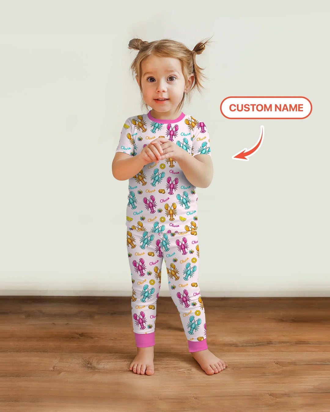 Custom Name Crawfish Crew Bamboo Two Piece Short Sleeve Pajama Set